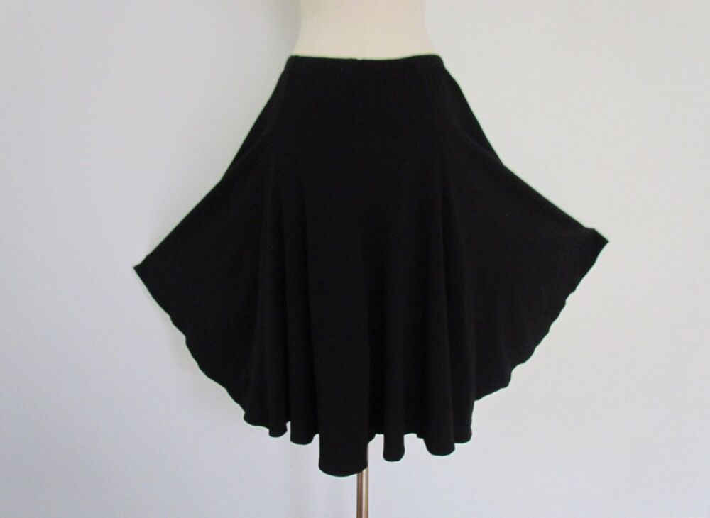 Marimekko Black Cotton Stretch A-Line Midi Skirt Elastic Waist Small Medium Free